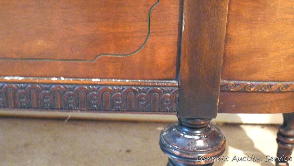 Antique footboard and bed rails, presumably match the converted headboard in the master bedroom.