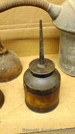 Metal 1 quart oil can with bendable spout. Side of can reads NYC-PA approved type Q 10 Lawson Cinti