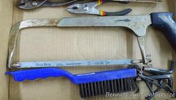 Craftsman hacksaw, hex wrenches, wire brush, pliers, more.