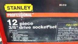 Stanley Professional 12 pc 3/8 drive socket set in a metal carrying case.