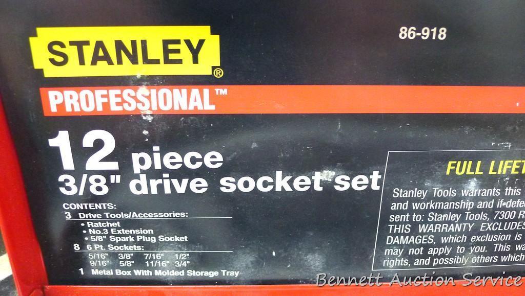 Stanley Professional 12 pc 3/8 drive socket set in a metal carrying case.