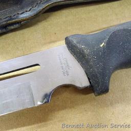 Maxam Skinner knife is 11" long with nice leather sheath.