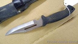 Maxam Skinner knife is 11" long with nice leather sheath.