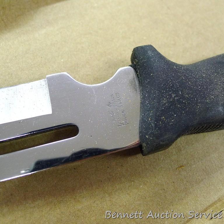 Maxam Skinner knife is 11" long with nice leather sheath.