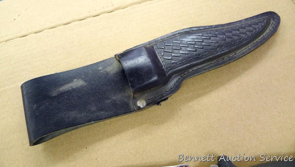 Maxam Skinner knife is 11" long with nice leather sheath.