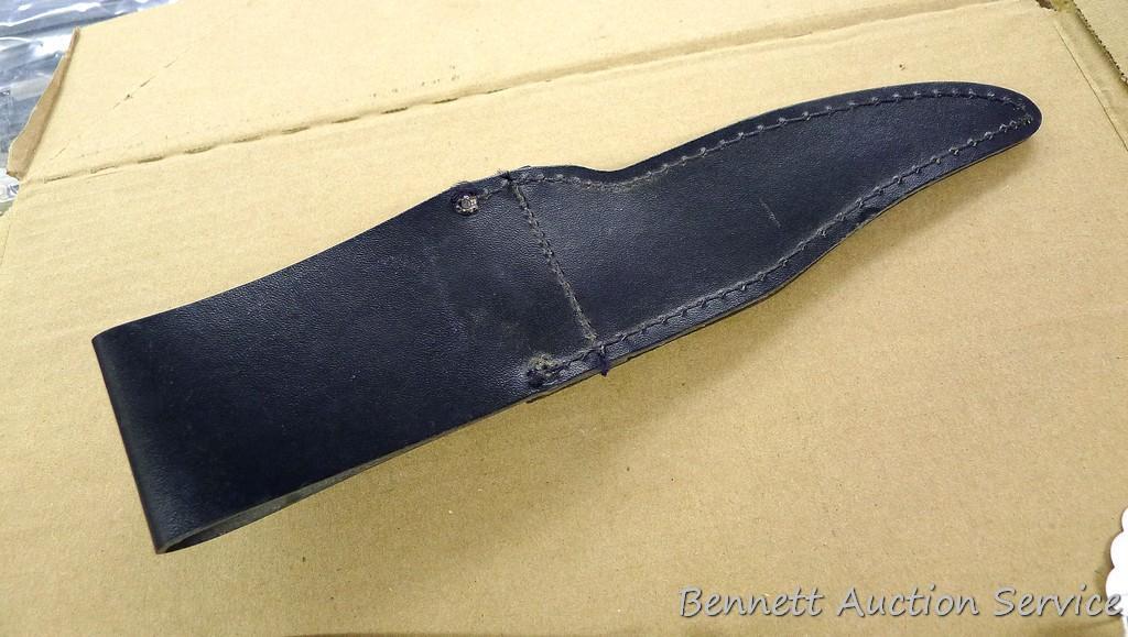 Maxam Skinner knife is 11" long with nice leather sheath.