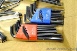 Several sets of SAE and metric hex wrenches; Eklind Tool Co. Torx set from T10 to T40; Eklind SAE