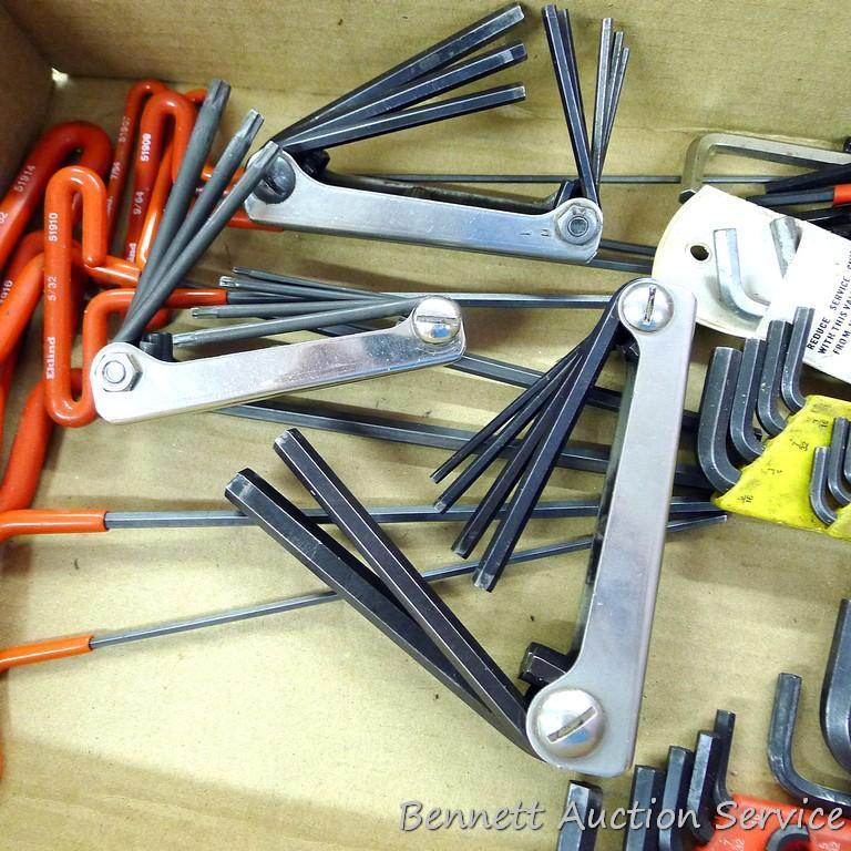 Several sets of SAE and metric hex wrenches; Eklind Tool Co. Torx set from T10 to T40; Eklind SAE