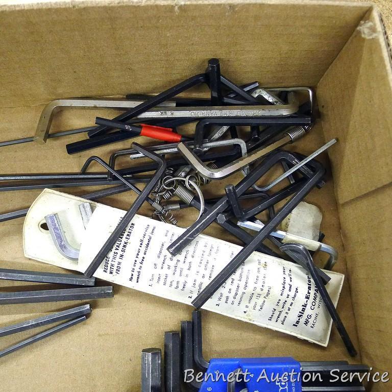 Several sets of SAE and metric hex wrenches; Eklind Tool Co. Torx set from T10 to T40; Eklind SAE