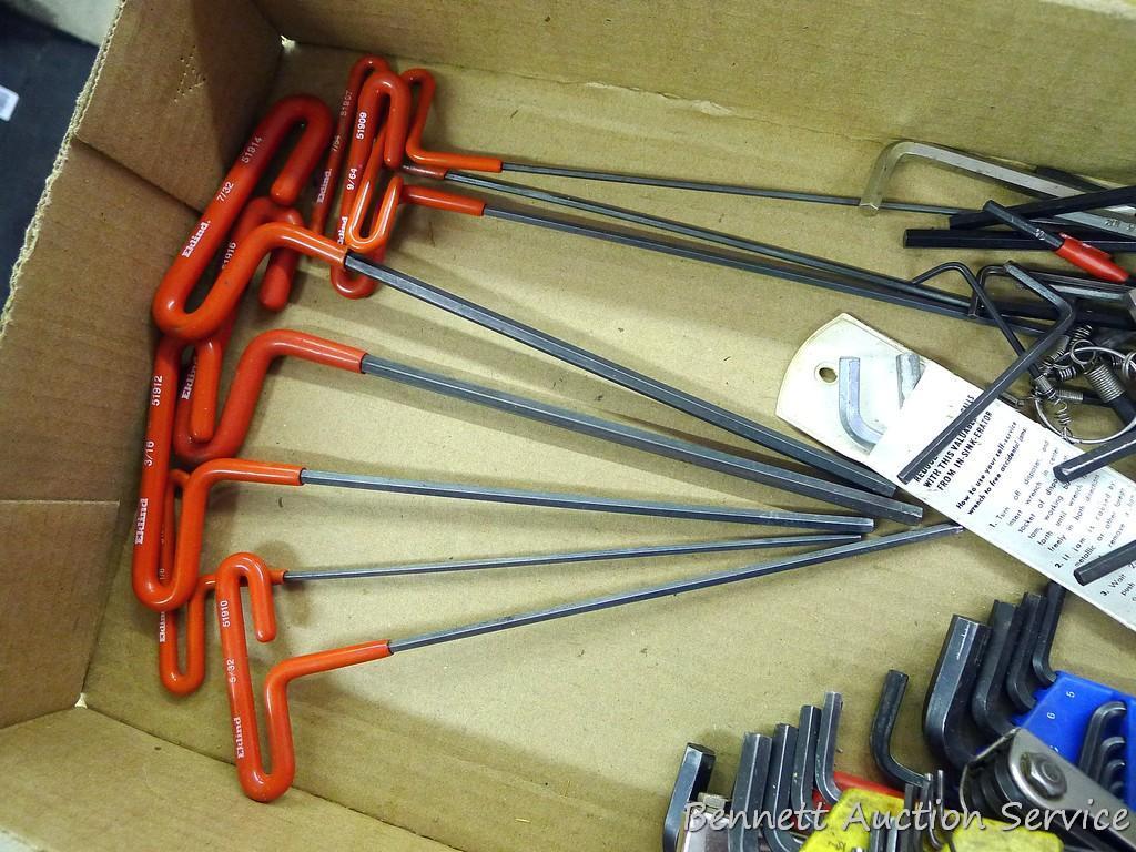 Several sets of SAE and metric hex wrenches; Eklind Tool Co. Torx set from T10 to T40; Eklind SAE