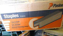 Partial box of Paslode 1/2" x 1-1/2" 16 gauge crown staples; partial box of Paslode 1/2" x 1-3/4" 16