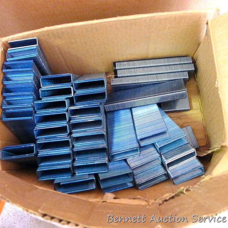 Partial box of Paslode 1/2" x 1-1/2" 16 gauge crown staples; partial box of Paslode 1/2" x 1-3/4" 16