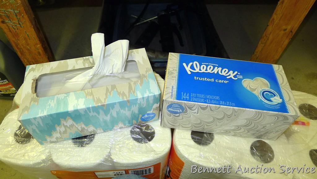 No Shipping.  Two new pkgs. Paper towel plus 3 partial rolls; 2 boxes Kleenex; 1-1/2 gallons bleach;