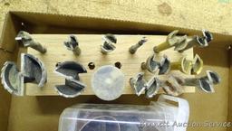 Variety of forstner bits up to 1-3/4"; sanding drums up to 2".
