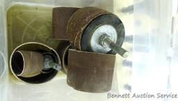Variety of forstner bits up to 1-3/4"; sanding drums up to 2".