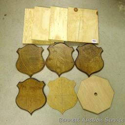 Four backs 10" x 12" for antler mounts and a template; four 3/4" plywood blanks, largest is 11-1/4"