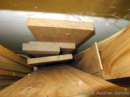 Bucket of lumber pieces, largest is 5" x 51", butternut or similar.