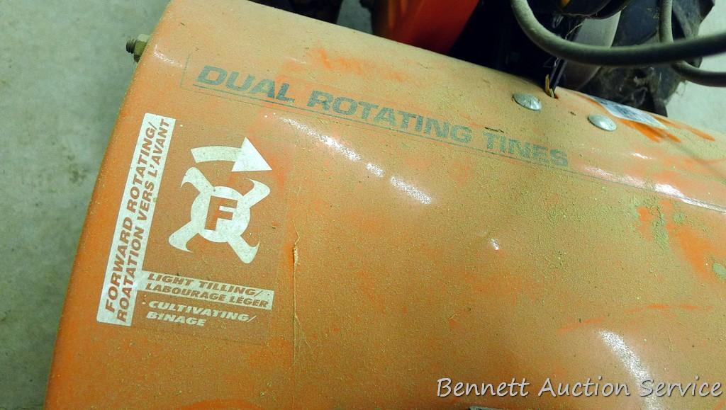 Husqvarna 900 DRT rear tine tiller with dual rotating tines. Comes with owner's manual. Runs.