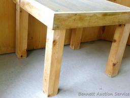 Sturdy wooden table is 25-1/2" x 28" x 22".