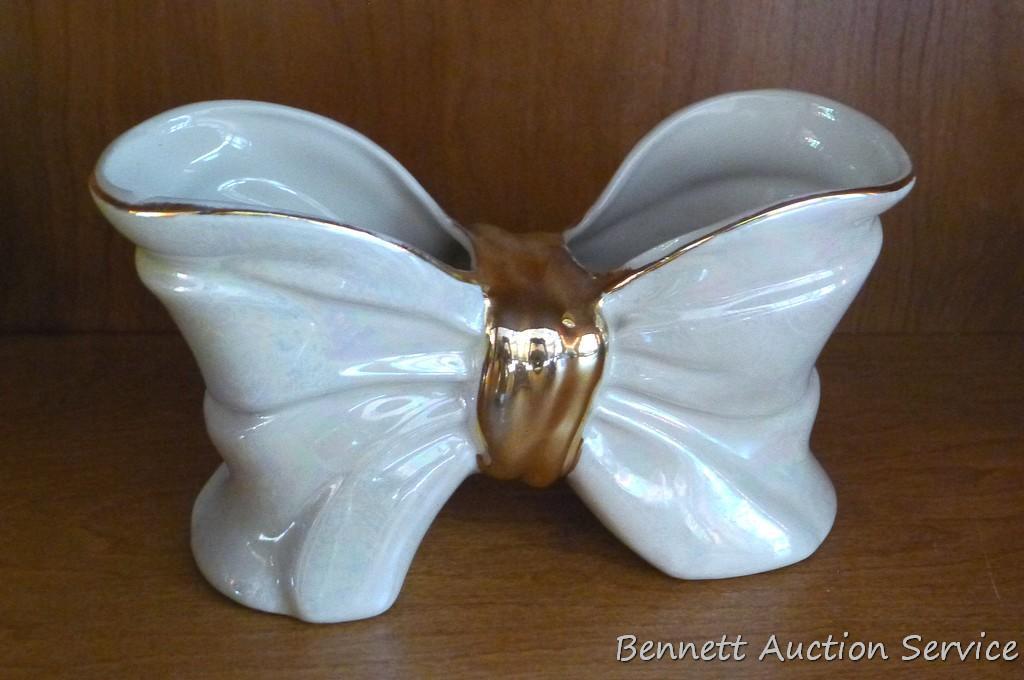 Vintage serving pieces are unmarked and include small creamer, sugar and centerpiece; other