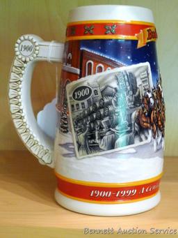1999 Budweiser holiday stein commemorating a Century of Tradition. Stein is in good condition, no