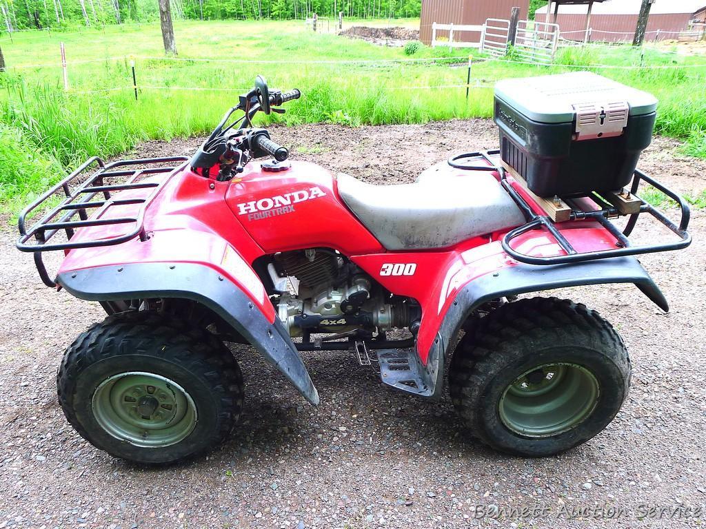 Honda Fourtrax 300 4x4 ATV starts, runs and drives well. Tires have good tread and minor checking.