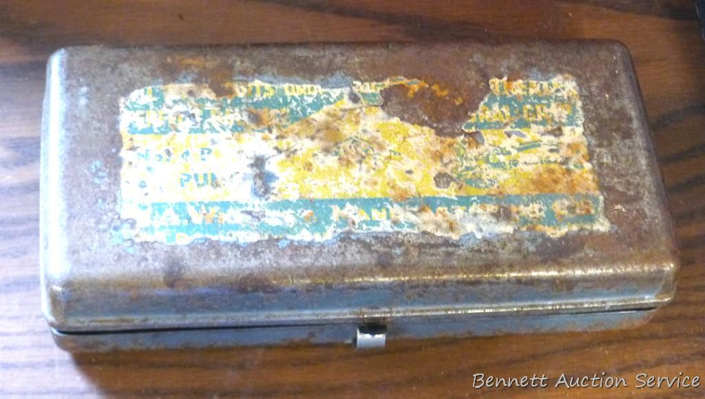 Whitney No. 4-B Metal hole punch is 8-1/4" long. Comes with metal case and several sizes of hole