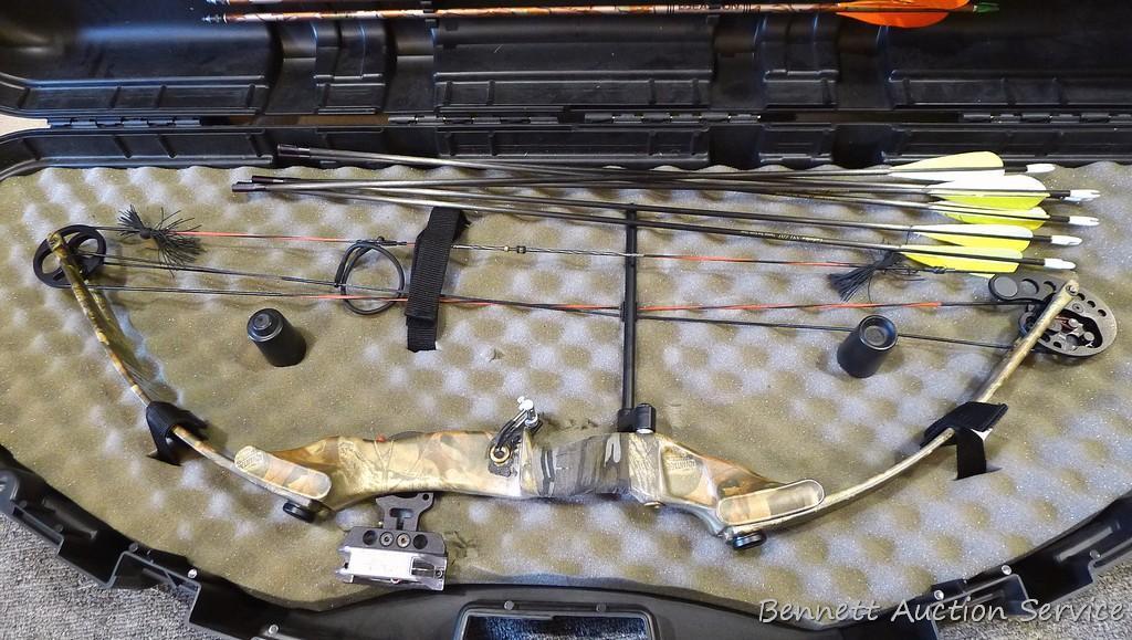 Buckmaster Spirit compound bow is currently set up 25" draw length, 45 lb. weight. Comes with HHA