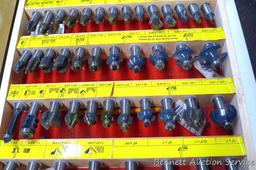 Very nice set of MLC Woodworking router bits in wooden case. Some appear to be unused, lots have