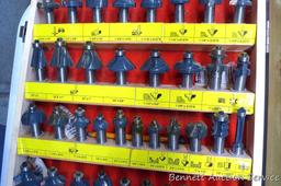 Very nice set of MLC Woodworking router bits in wooden case. Some appear to be unused, lots have