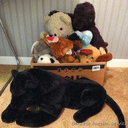 Assortment of newer and older stuffed animals. Black panther is 21" over body.