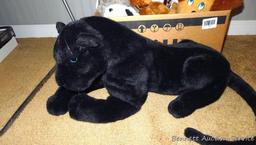 Assortment of newer and older stuffed animals. Black panther is 21" over body.