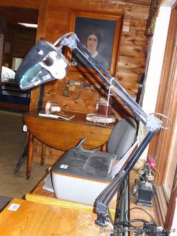 Clamp on adjustable height desk lamp with magnifier built in is approx 30" at its tallest position.