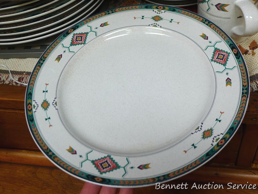 Set of dishes for 8 includes 12" platter, 11" plates, 6-1/2" saucers, 3-3/4" mugs, 3" cups, 8"