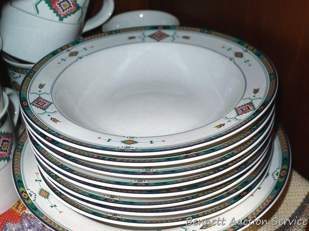 Set of dishes for 8 includes 12" platter, 11" plates, 6-1/2" saucers, 3-3/4" mugs, 3" cups, 8"