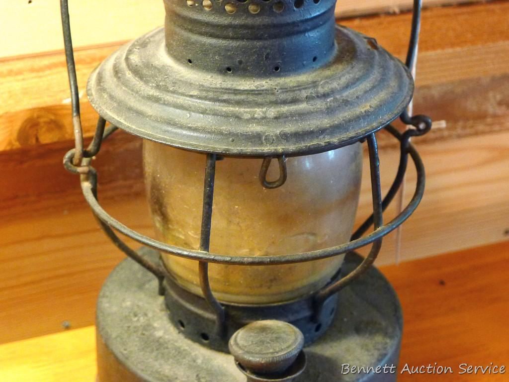 Handlan No 2000 lantern is marked C-O Co St Louis U.S.A. Has been turned in to a candle holder as