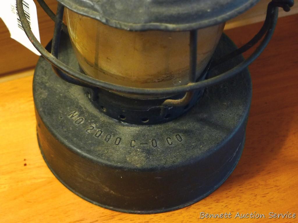Handlan No 2000 lantern is marked C-O Co St Louis U.S.A. Has been turned in to a candle holder as