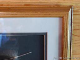 Pretty framed and matted feather has been painted with a Native American scene. Approx 15" x 10"