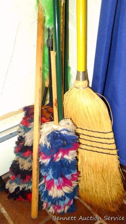 Nice corn broom, plus a bunch of dusters.