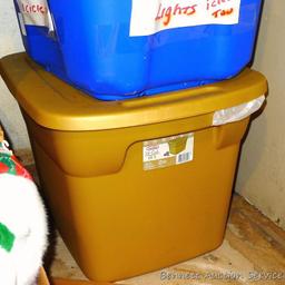 Six totes up to 18 gallon, all have lids.