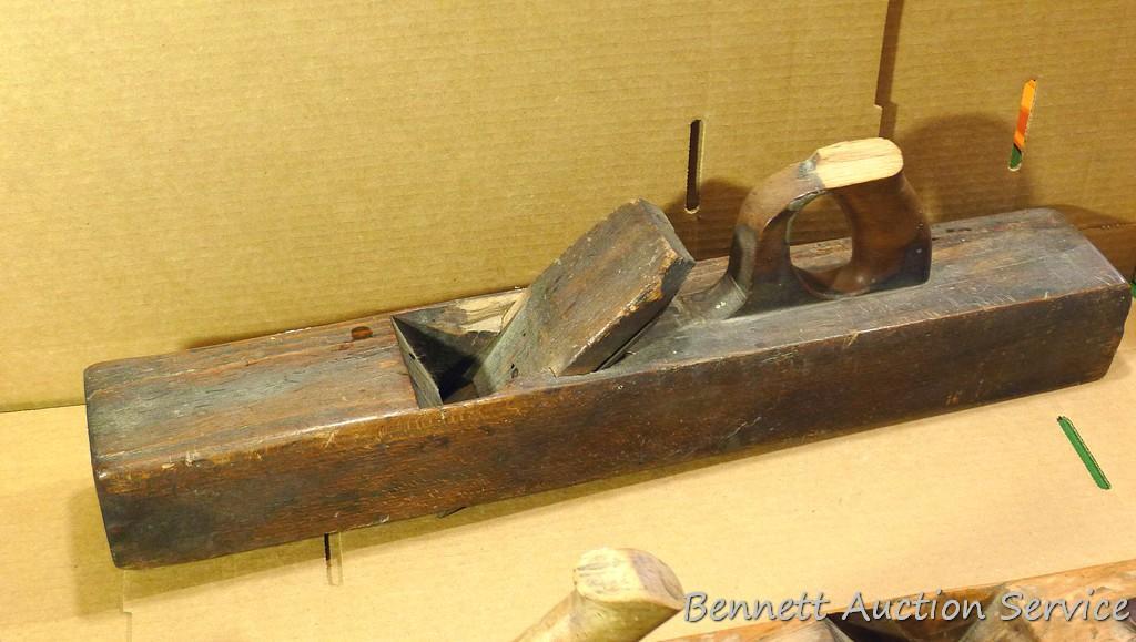 Lot of 4 antique wooden block planes. All but one are missing blades. Handles are broken on two of