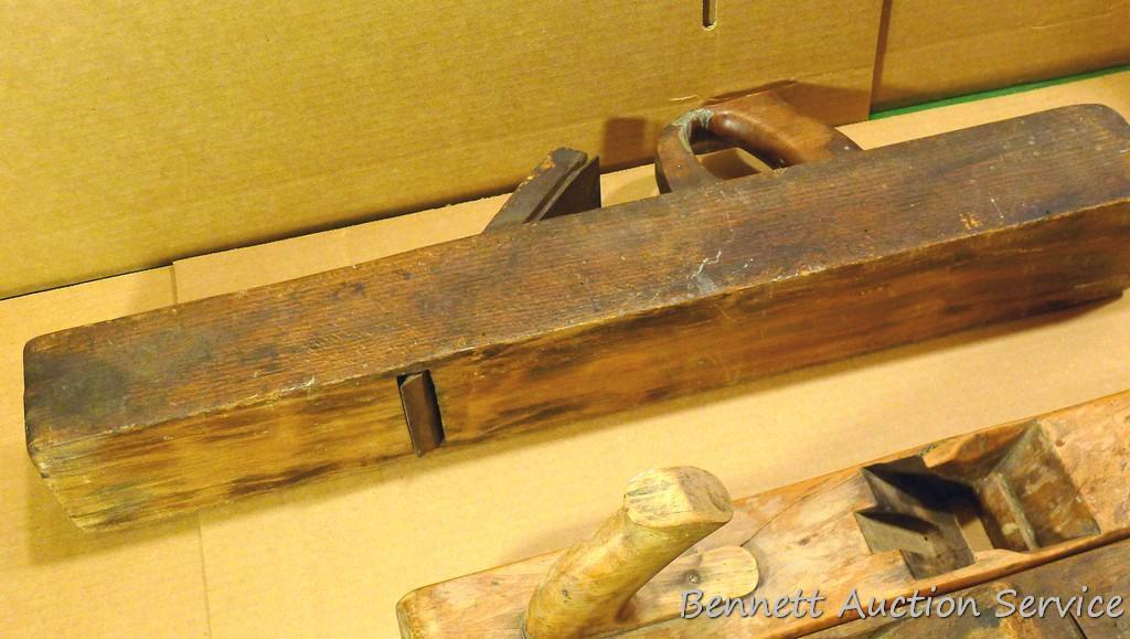 Lot of 4 antique wooden block planes. All but one are missing blades. Handles are broken on two of