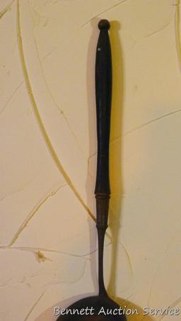Unique primitive cooking utensil has what may be a flipper on one end and a fork on the other, 17";