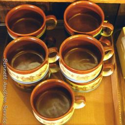 9 ceramic soup bowls with duck theme. Some have chips on the rim and/or handles that have been