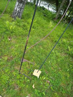 Heavy duty wrought iron bird feeder or flower basket hanger, approx. 6'. Plus three other smaller