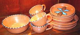 Twelve pcs. of Southwestern style dinnerware by Irene Gimeno. One piece has a repair on it, but all