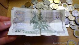 Foreign coins and currency as pictured.