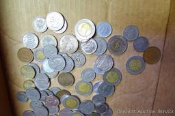 Foreign coins and currency as pictured.