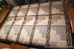 Wood framed futon is about 7" x 3" x 3' tall when set up as a couch. Whole piece look to be in nice