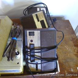 Vintage Arista intercom system, television ChannelMaster unit; undercabinet radio by GE.